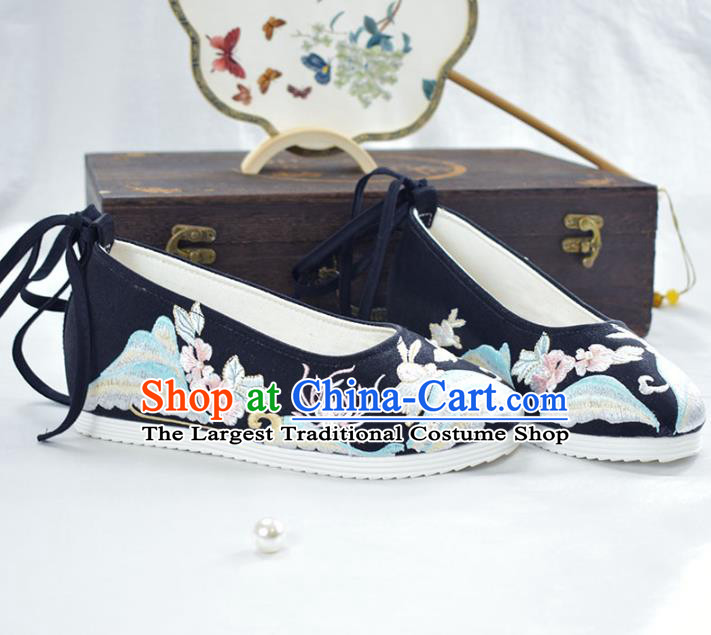 China Women Black Cloth Shoes National Spring Festival Shoes Traditional Embroidered Shoes