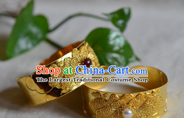 China National Bracelet Jewelry Traditional Handmade Qing Dynasty Filigree Peony Bangle Accessories