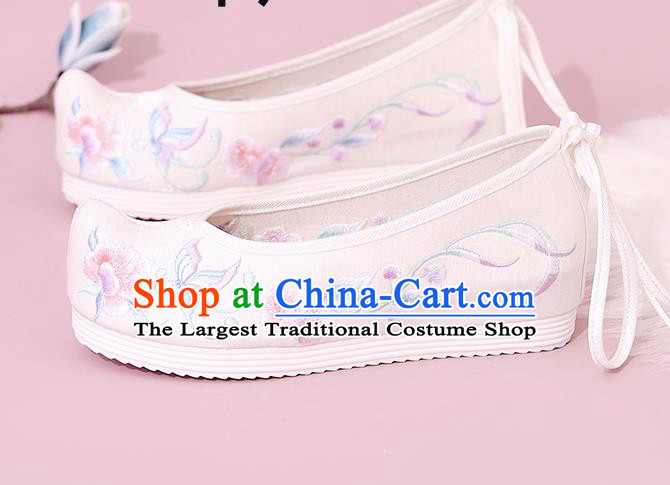 China Traditional White Cloth Bow Shoes National Shoes Embroidered Shoes Princess Shoes