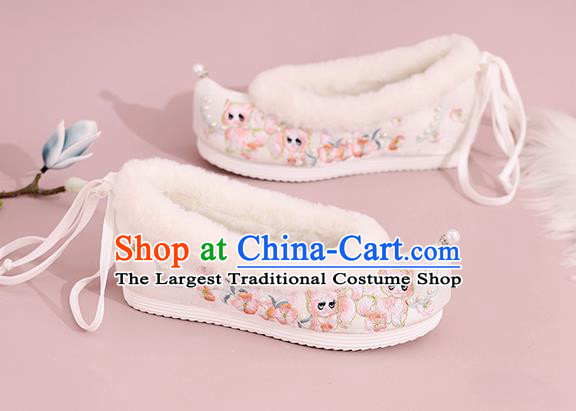 China Winter Embroidered Shoes Ming Dynasty Princess Shoes National Cloth Shoes Traditional Hanfu Shoes