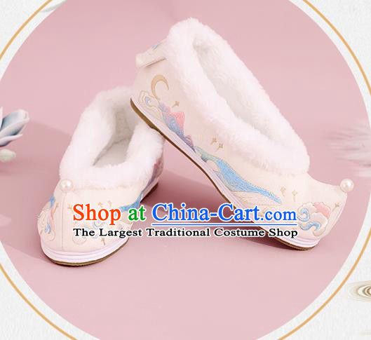 China Ming Dynasty Princess Shoes National Cloth Shoes Traditional Hanfu Shoes Winter Embroidered Shoes