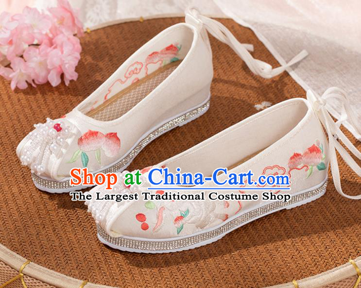 China Classical Dance White Cloth Shoes National Shoes Traditional Embroidered Shoe