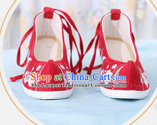 China Traditional Red Cloth Shoes National Wedge Heel Shoes Embroidered Plum Butterfly Shoes