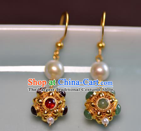 Chinese Ancient Princess Gems Ear Jewelry Traditional Sui Dynasty Palace Earrings Accessories