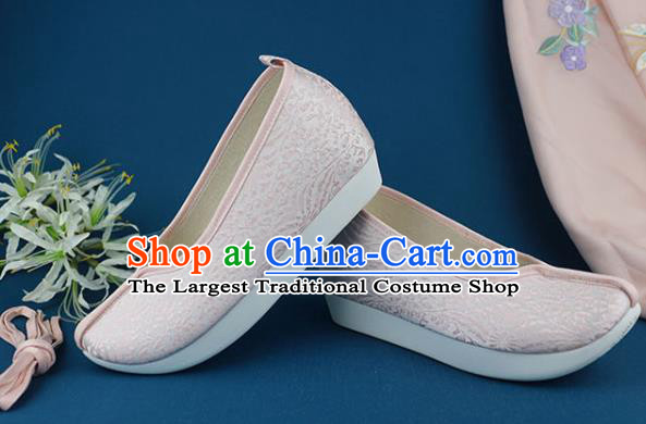 China Classical Dance Shoes Ancient Princess Shoes Traditional Ming Dynasty Pink Brocade Shoes