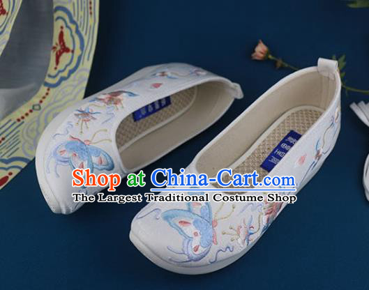 China Handmade White Cloth Shoes National Embroidered Butterfly Shoes Traditional Ming Dynasty Shoes