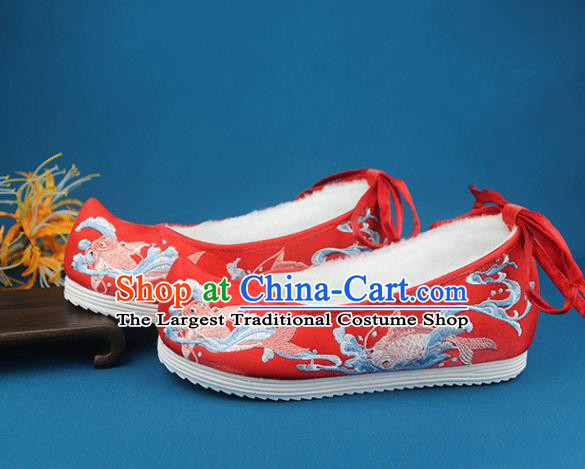 China Wedding Embroidered Red Cloth Shoes Handmade Traditional Shoes National Winter Shoes