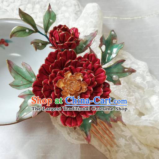 Chinese Traditional Hairpin Hanfu Hair Accessories Ancient Tang Dynasty Palace Lady Red Peony Hair Comb