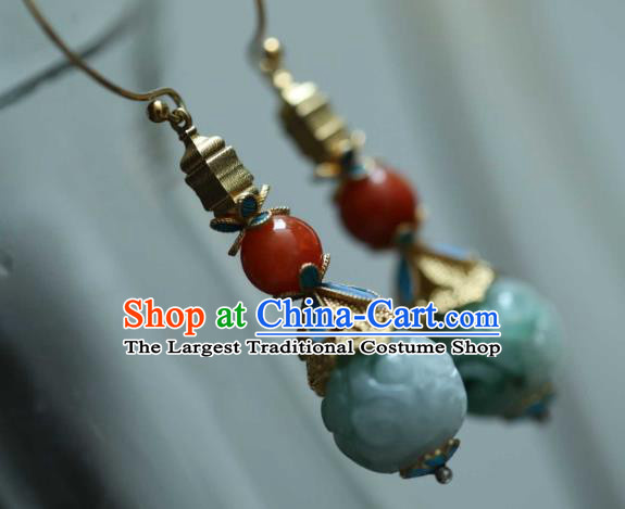 Chinese Ancient Qing Dynasty Ear Jewelry Traditional Court Jade Earrings Accessories