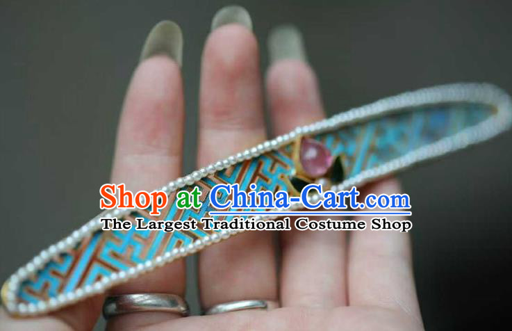 Chinese Ancient Empress Pearls Hair Crown Handmade Hair Accessories Traditional Ming Dynasty Tourmaline Hairpin