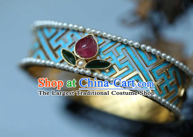 China National Tourmaline Bracelet Jewelry Traditional Cloisonne Accessories Handmade Qing Dynasty Pearls Bangle