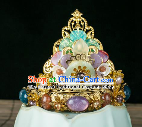 Chinese Traditional Ming Dynasty Gems Hairpin Ancient Court Woman Amethyst Hair Crown