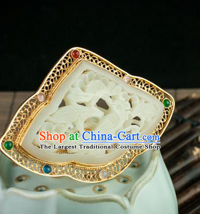 Chinese Ancient Empress Gems Hairpin Traditional Ming Dynasty Jade Carving Plum Hair Crown