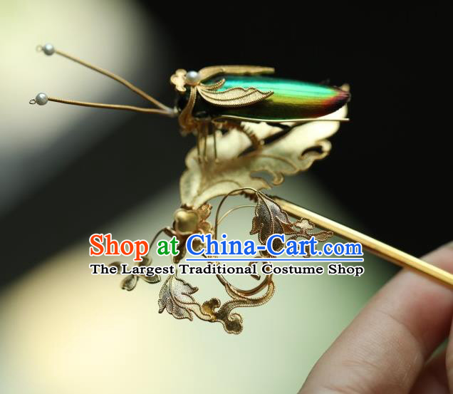 Chinese Handmade Hairpin Traditional Ming Dynasty Hair Accessories Ancient Empress Blueing Grasshopper Hair Stick