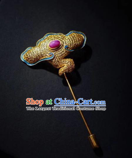 China Handmade Ruby Brooch Accessories Traditional Ancient Qing Dynasty Filigree Jewelry