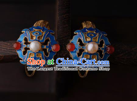 Chinese Ancient Qing Dynasty Court Woman Ear Jewelry Traditional Hanfu Earrings Cloisonne Accessories