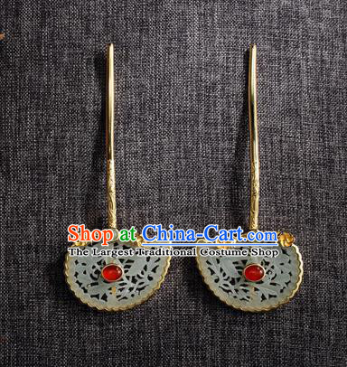 Chinese Ancient Court Empress Golden Hair Sticks Traditional Ming Dynasty Jade Hairpins