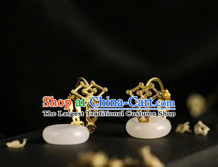 Chinese Ancient Empress Ear Jewelry Traditional Ming Dynasty Noble Woman Jade Earrings Accessories