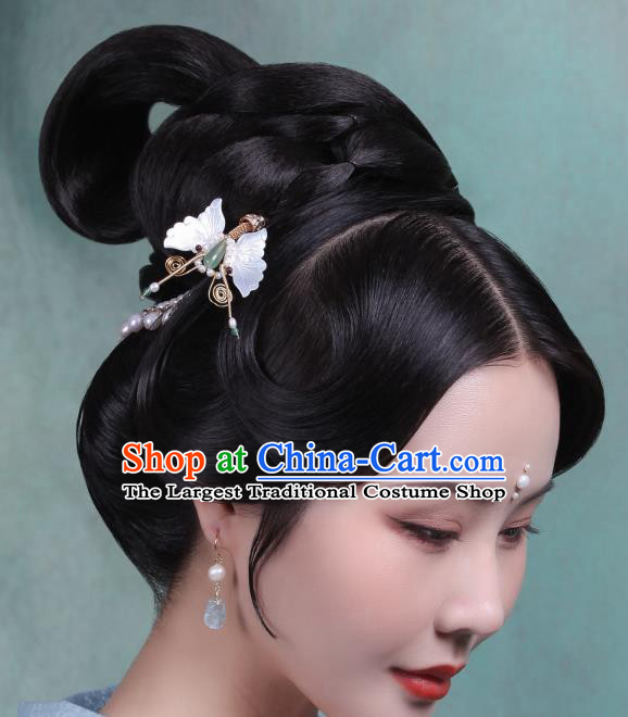 Chinese Handmade Song Dynasty White Shell Butterfly Hairpin Traditional Hanfu Hair Accessories Ancient Princess Pearls Hair Stick