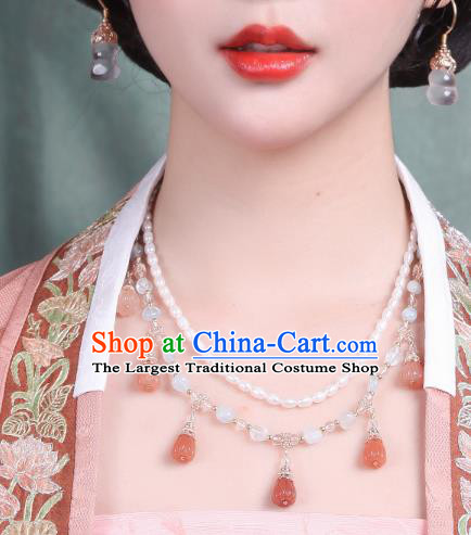 China Traditional Ming Dynasty Hanfu Necklace Handmade Ancient Princess Pearls Necklet Accessories