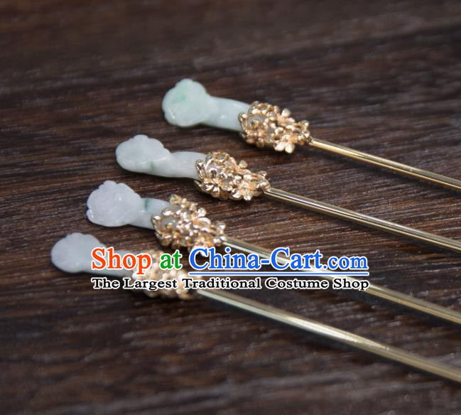 Chinese Handmade Jade Ruyi Hairpin Traditional Tang Dynasty Princess Golden Hair Stick