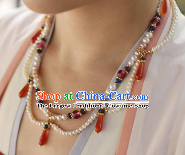 China Traditional Tang Dynasty Hanfu Necklace Accessories Handmade Ancient Princess Pearls Necklet