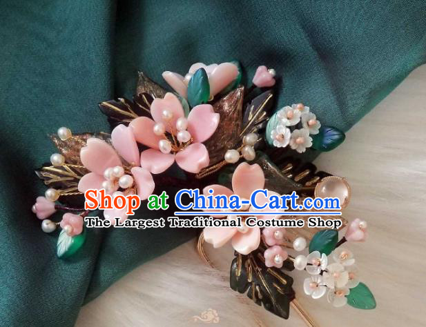 Chinese Handmade Cherry Blossom Hairpin Traditional Ming Dynasty Princess Shell Hair Stick