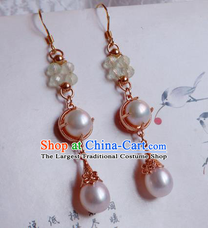 China Traditional Hanfu Pearls Earrings Ancient Ming Dynasty Princess Eardrop Jewelry