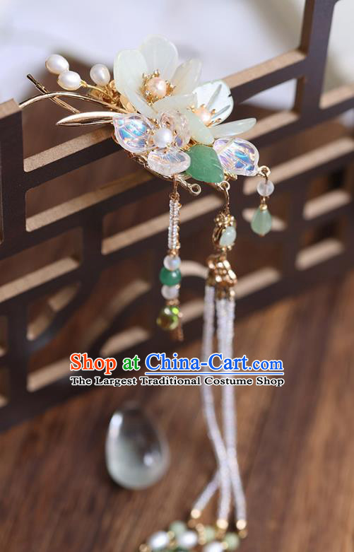 Chinese Handmade Beads Tassel Hair Stick Traditional Ming Dynasty Princess Flowers Hairpin