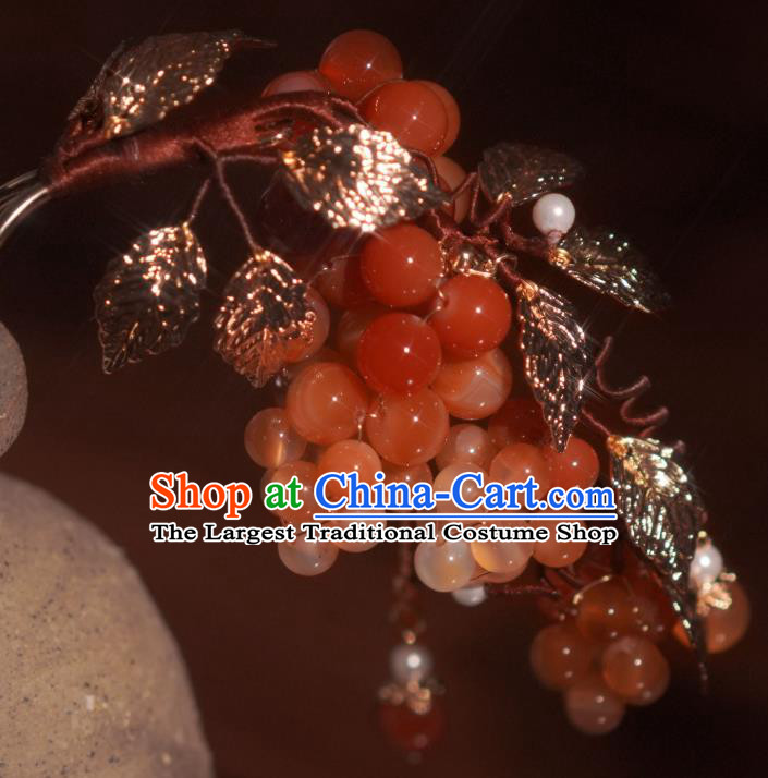 Chinese Song Dynasty Princess Grape Hair Stick Handmade Traditional Hanfu Agate Beads Hairpin