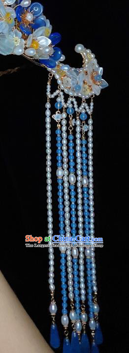 Chinese Handmade Pearls Tassel Hairpin Traditional Song Dynasty Princess Shell Hair Sticks