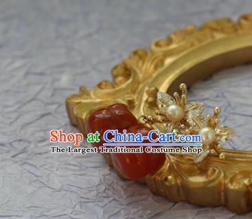 China Traditional Hanfu Earrings Ancient Palace Lady Agate Persimmon Ear Jewelry