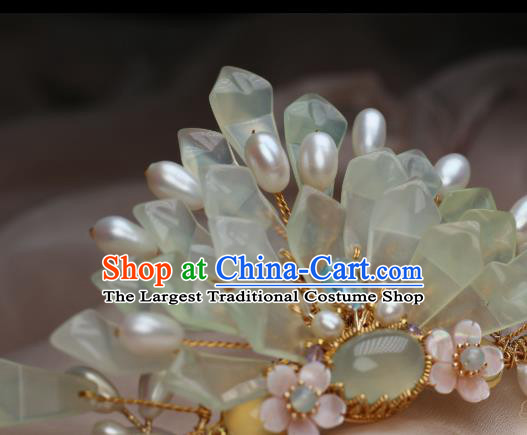 Chinese Handmade Pearls Hairpin Traditional Ming Dynasty Palace Lady Hair Crown