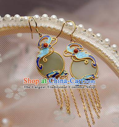 China Traditional Ming Dynasty Hanfu Earrings Ancient Palace Lady Blueing Jade Ear Jewelry