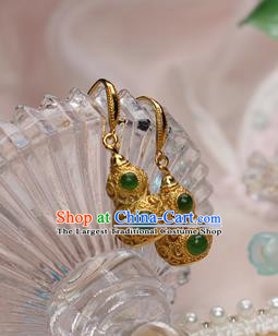 China Traditional Qing Dynasty Imperial Consort Earrings Ancient Empress Golden Gourd Ear Jewelry