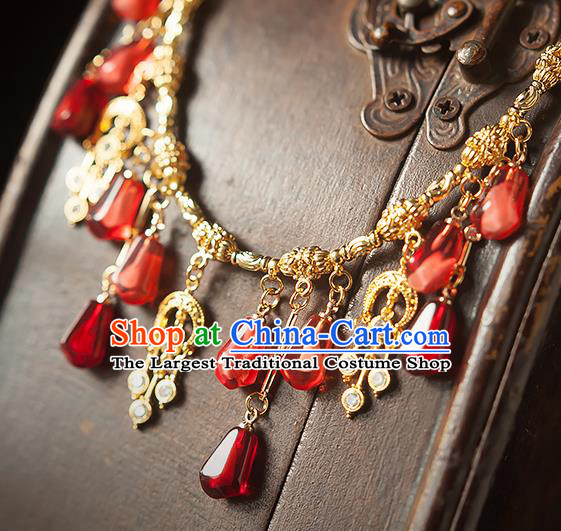 China Traditional Ming Dynasty Princess Tassel Necklace Accessories Handmade Golden Necklet Jewelry