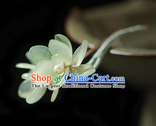 Chinese Handmade Pearls Hair Accessories Traditional Song Dynasty Princess Jade Mangnolia Hairpin