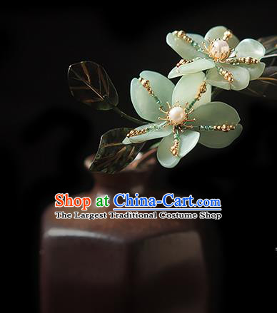 Chinese Handmade Hair Stick Traditional Song Dynasty Princess Green Peach Blossom Hairpin