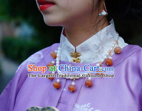 China Traditional Ming Dynasty Pearls Necklet Accessories Handmade Hanfu Agate Pumpkin Necklace