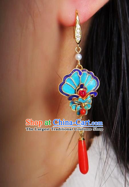 China Traditional Cheongsam Agate Earrings Classical Blueing Ear Jewelry