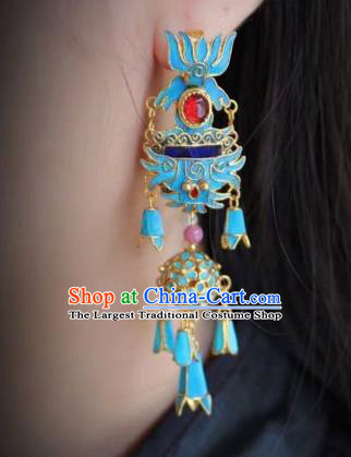 China Classical Court Garnet Ear Jewelry Traditional Cheongsam Blue Hydrangea Earrings