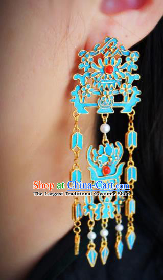 China Classical Cloisonne Chrysanthemum Ear Jewelry Traditional Cheongsam Pearls Tassel Earrings