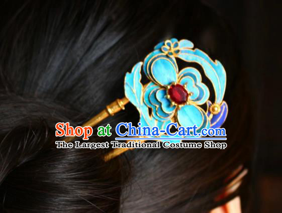 Chinese Handmade Golden Hair Stick Traditional Ancient Qing Dynasty Imperial Consort Ruby Hairpin