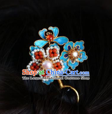 Chinese Handmade Hair Stick Traditional Ancient Qing Dynasty Court Pearls Plum Hairpin