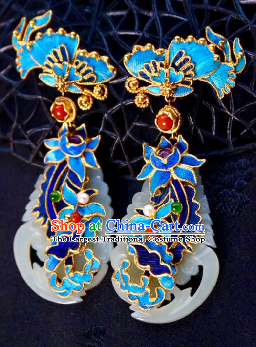 China Classical Cloisonne Ear Jewelry Traditional Cheongsam Jade Phoenix Earrings