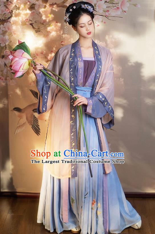 Traditional China Song Dynasty Historical Costumes Ancient Royal Princess Lilac Hanfu Dress Garment