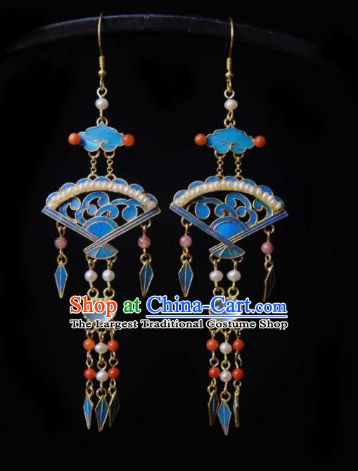 Chinese Qing Dynasty Imperial Concubine Earrings Ancient Empress Ear Accessories Traditional Pearls Jewelry