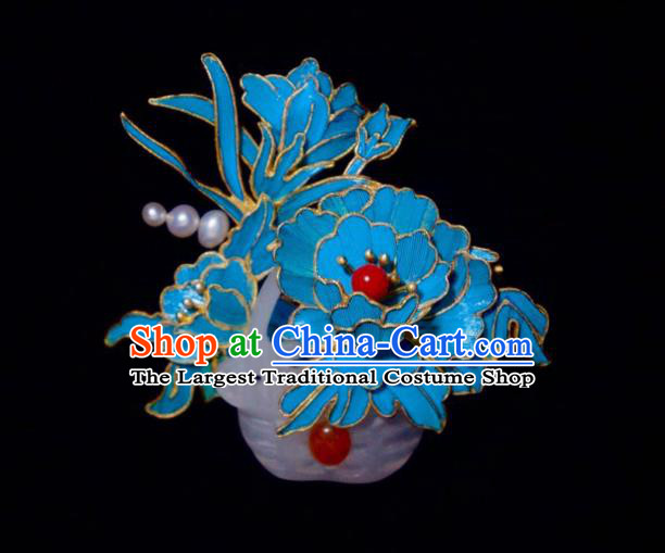 China Handmade Jade Brooch Accessories Traditional Qing Dynasty Cloisonne Peony Breastpin Jewelry