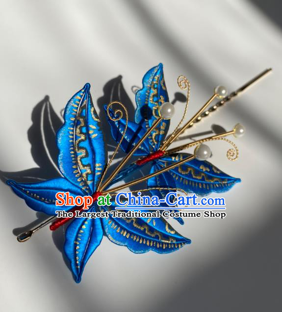 China Qing Dynasty Palace Lady Blue Butterfly Hairpin Ancient Empress Hair Stick