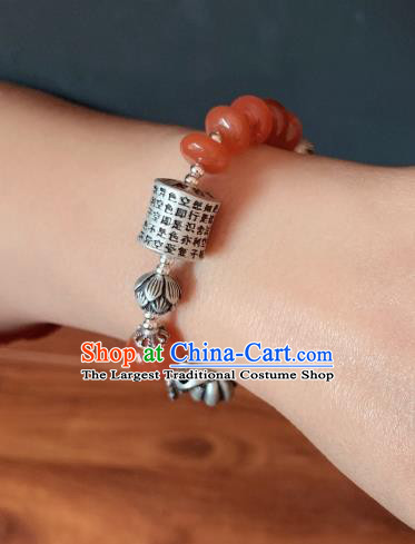 Handmade Chinese Ethnic Silver Carving Bangle Agate Beads Wristlet Accessories National Bracelet